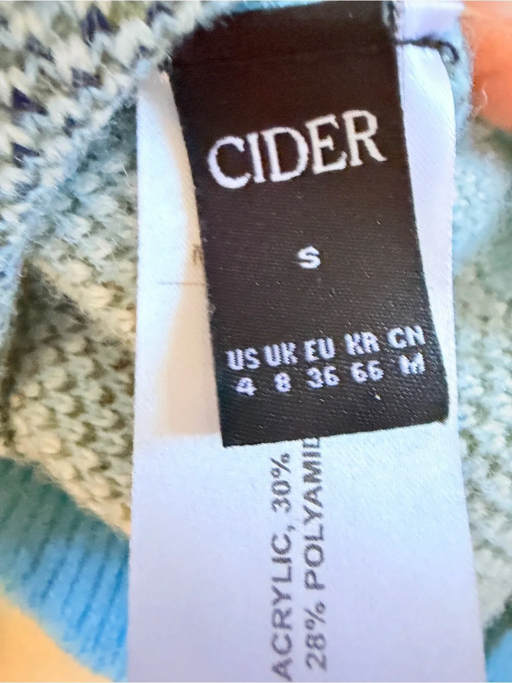 Cider white blue crew neck ski sweater
